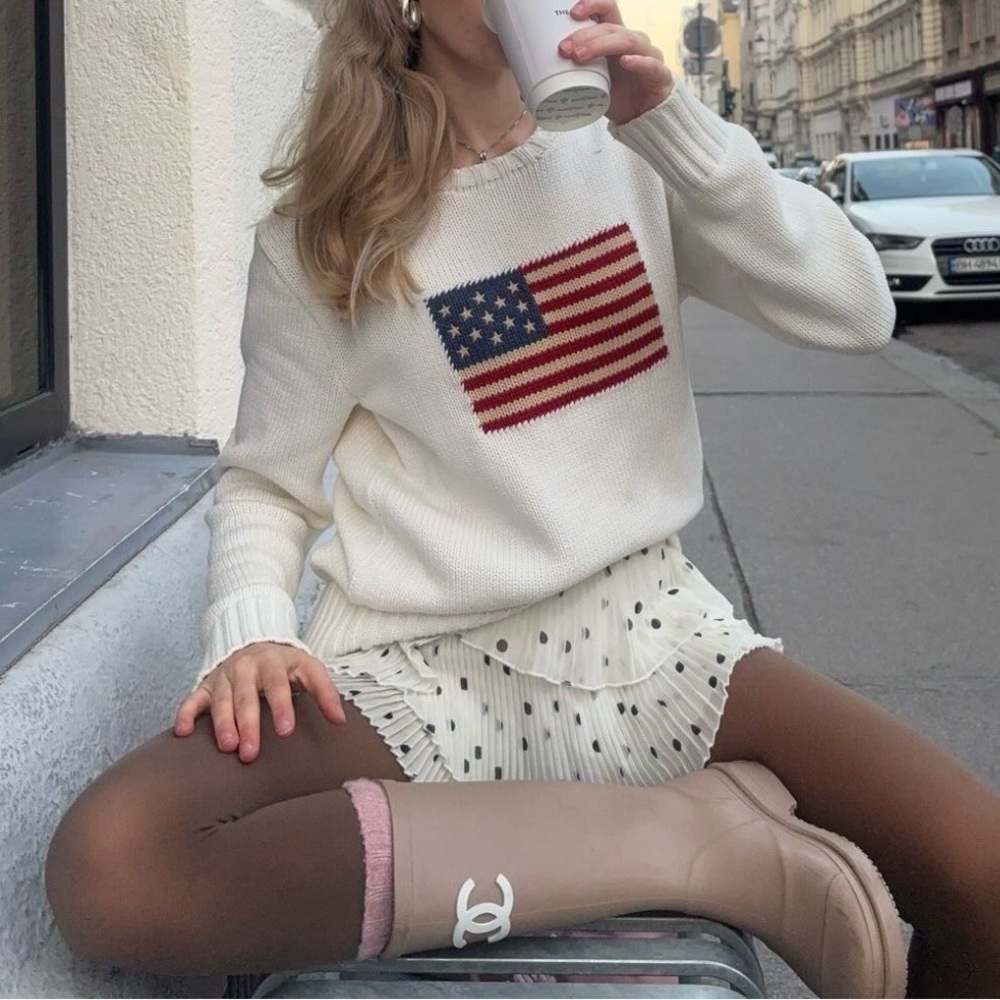 Ralph Lauren American Flag Sweater Knit USA Size Medium Cream White - Picture 4 of 15